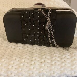 Elegant Black Clutch with Crystal Accents